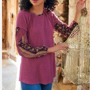 Soft Surroundings Rading Floral Thermal Top – Size S,‎ Crochet Detail & Stretch